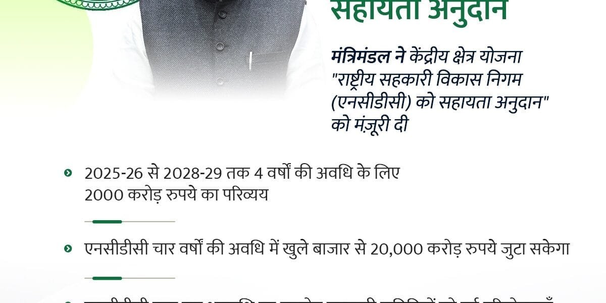 Union Cabinet approved a Central Grant-in-Aid Scheme of Rs. 2,000 crore to the National Cooperative Development Corporation