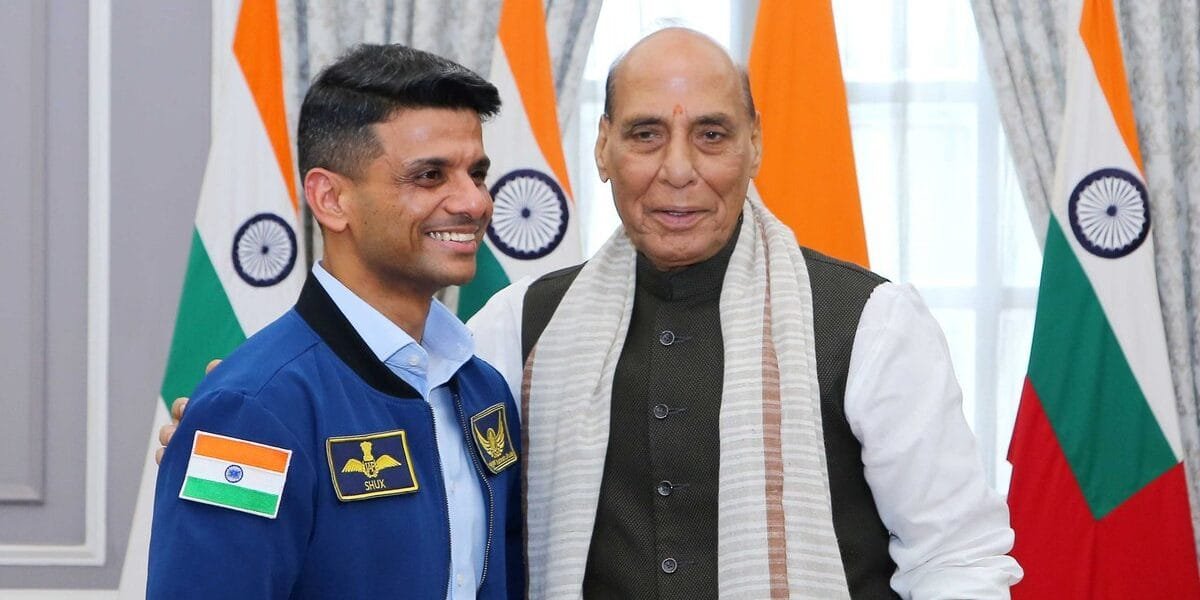 Defence Minister Rajnath Singh meets Group Captain Shubhanshu Shukla, the first Indian astronaut to reach ISS