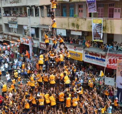 Govindas participating in Dahi Handi festival