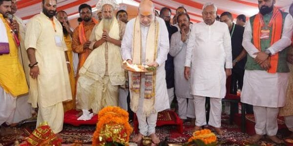 Home Minister Amit Shah performed the Bhoomi Pujan of the massive plan for the overall development of Punauradham temple and complex, the birthplace of Mother Sita in Sitamarhi, Bihar.