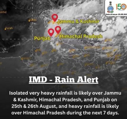 IMD issued a red alert for heavy rains in Jammu and Kashmir, Himachal Pradesh and Punjab today