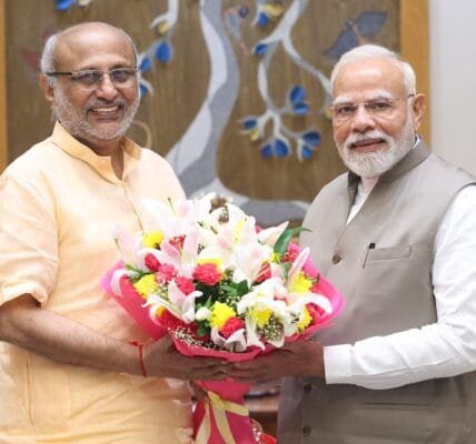 NDA candidate for the post of Vice President Thiru CP Radhakrishnan ji meets Prime Minister Modi
