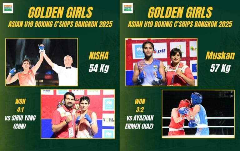बैंकॉंक में अंडर-19 एशियाई मुक्‍केबाजी चैंपियनशिप में भारत की निशा और मुस्‍कान ने स्‍वर्ण पदक जीतें