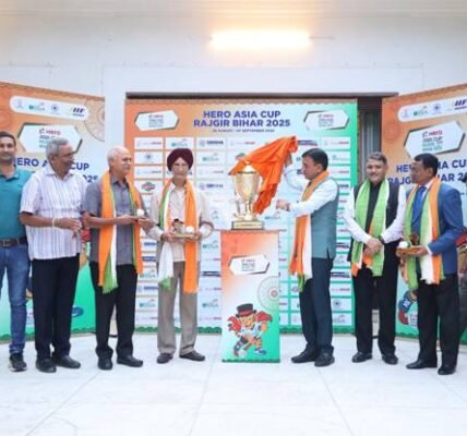 Union Minister Mansukh Mandaviya unveiled the trophy of Hockey Asia Cup 2025