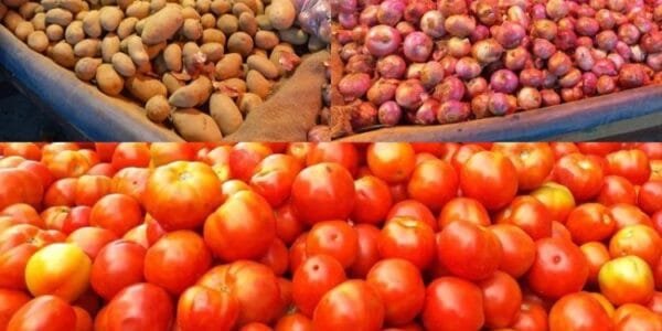tomatoes, onions and potatoes