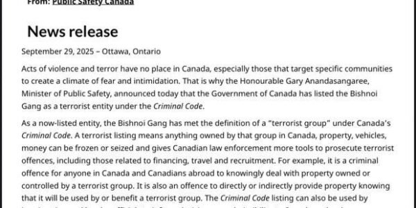 Bishnoi gang as terrorist organisation under Criminal Code