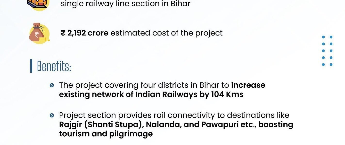 Cabinet approves doubling of Bakhtiyarpur-Rajgir-Tilaiya single railway line section (104 km) in Bihar