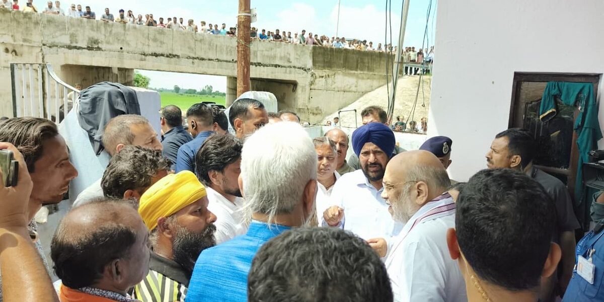Home Minister Amit Shah today visited flood-affected areas at Vikram Chowk and Tawi Bridge in Jammu