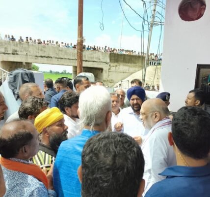 Home Minister Amit Shah today visited flood-affected areas at Vikram Chowk and Tawi Bridge in Jammu