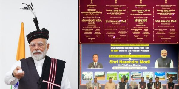 PM Modi inaugurates and lays foundation stone for development works worth over Rs 9,000 crore in Aizawl, Mizoram
