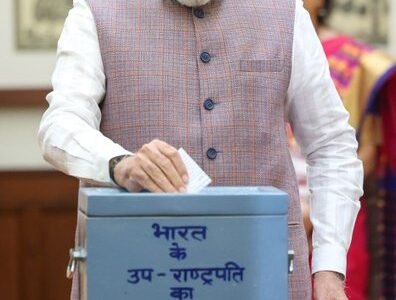 PM Narendra Modi casts his vote for the 2025 Vice Presidential election today