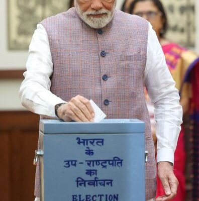 PM Narendra Modi casts his vote for the 2025 Vice Presidential election today