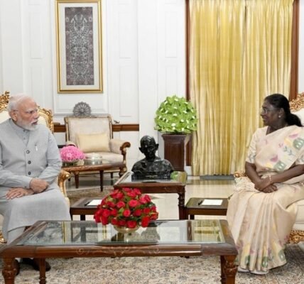 PM Narendra Modi meets President Draupadi Murmu at Rashtrapati Bhavan in Delhi