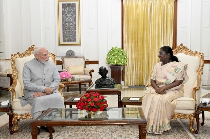PM Narendra Modi meets President Draupadi Murmu at Rashtrapati Bhavan in Delhi