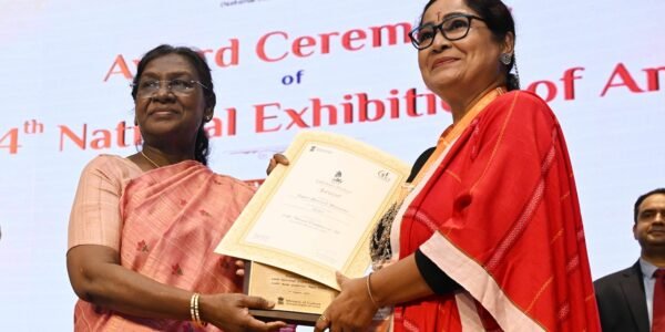 President Draupadi Murmu attended the award ceremony of the 64th National Exhibition of Art organised by the Lalit Kala Akademi in New Delhi today.