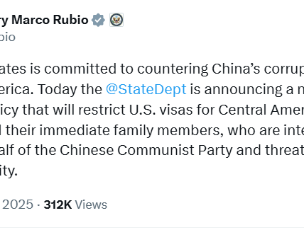 US announces visa ban on Central American citizens accused of working for Chinese Communist Party