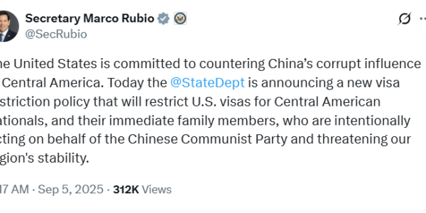 US announces visa ban on Central American citizens accused of working for Chinese Communist Party