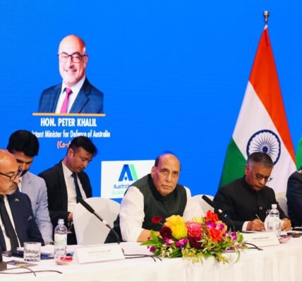 Defence Minister Rajnath Singh addresses the first India-Australia Defence Industry Business Roundtable in Sydney