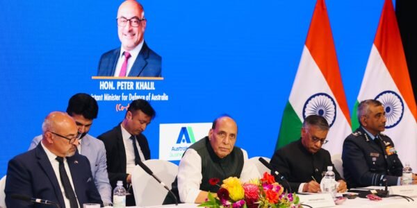 Defence Minister Rajnath Singh addresses the first India-Australia Defence Industry Business Roundtable in Sydney
