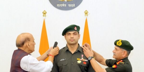 Defence Minister ceremonially presented the insignia of the honorary rank of Lieutenant Colonel in the Territorial Army to star javelin thrower Neeraj Chopra.