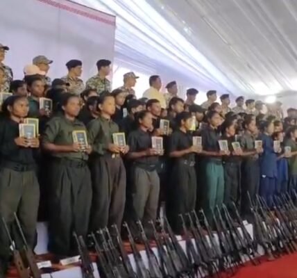 Over 200 Naxalites surrendered in Jagdalpur in Chhattisgarh today.