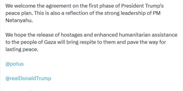 PM Modi welcomes agreement on the first phase of US President Donald Trump peace plan