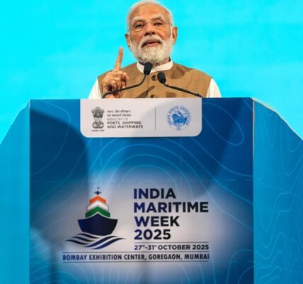 PM Narendra Modi addresses the Maritime Leadership Summit at India Maritime Week 2025 in Mumbai