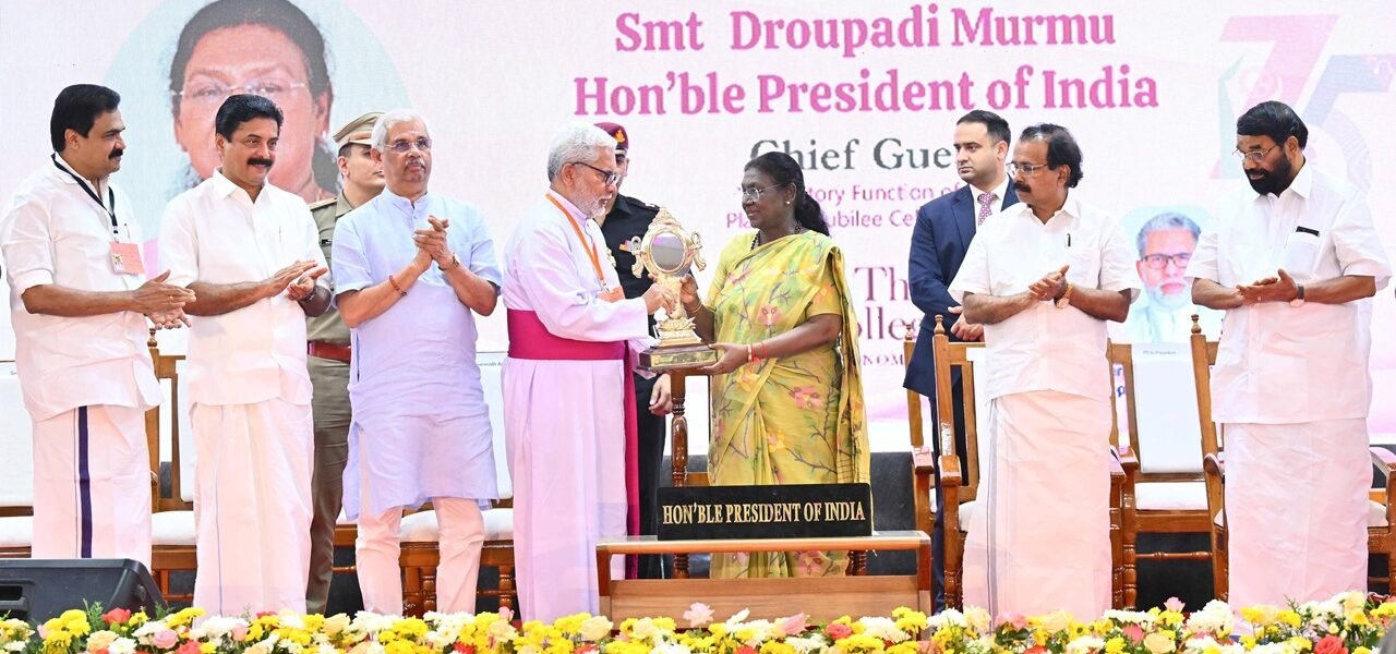 President Draupadi Murmu attended the closing ceremony of the Platinum Jubilee celebrations of St. Thomas College in Palai, Kerala