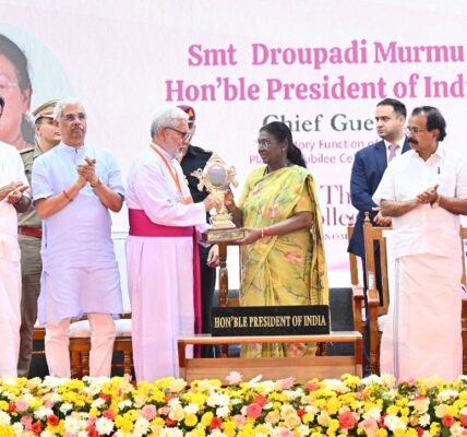 President Draupadi Murmu attended the closing ceremony of the Platinum Jubilee celebrations of St. Thomas College in Palai, Kerala
