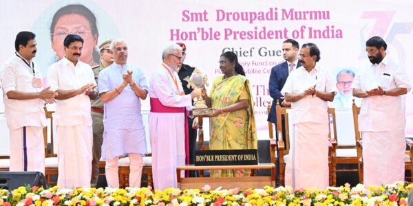 President Draupadi Murmu attended the closing ceremony of the Platinum Jubilee celebrations of St. Thomas College in Palai, Kerala