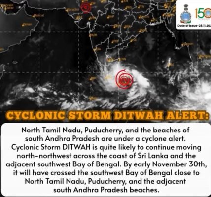 Cyclone Ditwa kills 69 in Sri Lanka, likely to hit northern Tamil Nadu, Puducherry and southern Andhra Pradesh tomorrow morning
