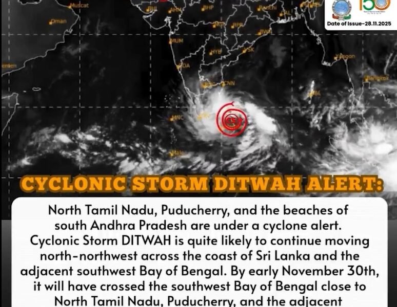 Cyclone Ditwa kills 69 in Sri Lanka, likely to hit northern Tamil Nadu, Puducherry and southern Andhra Pradesh tomorrow morning