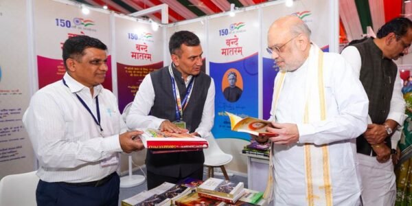 Home Minister Amit Shah distributed books to children and visited various stalls at the Ahmedabad International Book Fair.