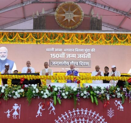 PM Modi addresses Tribal Pride Day event to mark the 150th birth anniversary of Dharti Aba Bhagwan Birsa Munda at Dediapada, Gujarat