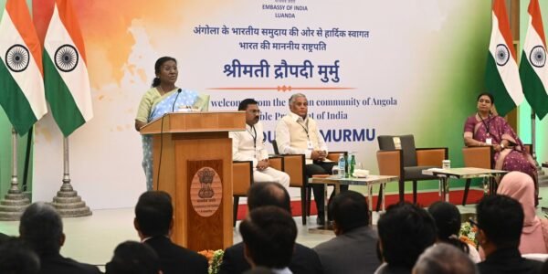 President Draupadi Murmu addresses members of the Indian community in Angola