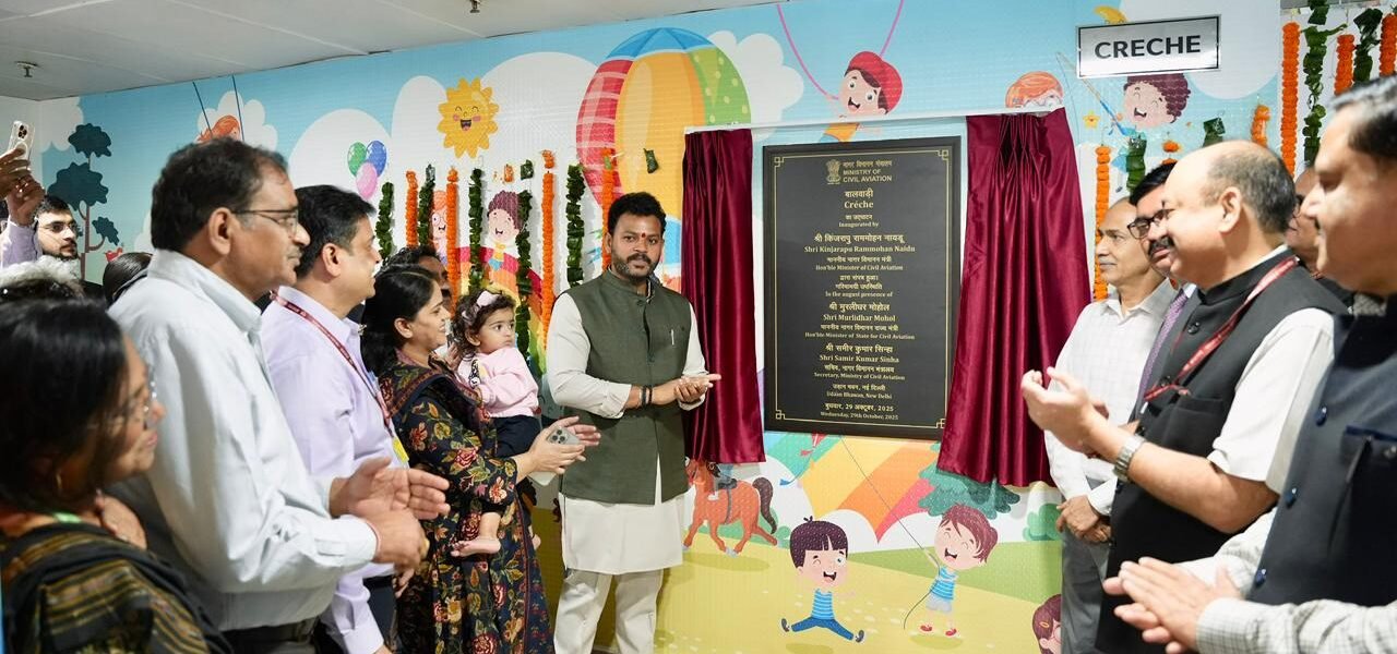 Union Civil Aviation Minister Ram Mohan Naidu inaugurated a newly established crèche facility at Udan Bhawan, New Delhi
