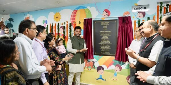 Union Civil Aviation Minister Ram Mohan Naidu inaugurated a newly established crèche facility at Udan Bhawan, New Delhi