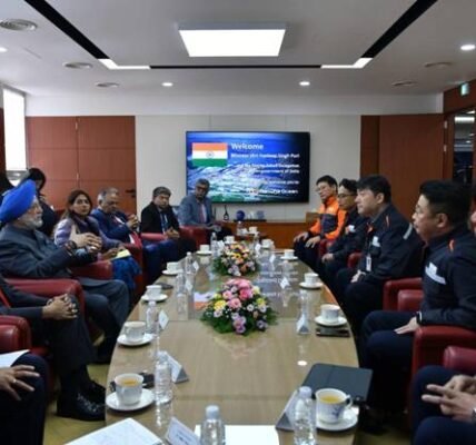 Union Minister Hardeep Singh Puri visits Hanwha Ocean mega shipbuilding facility in Geoje, South Korea