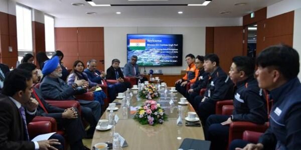 Union Minister Hardeep Singh Puri visits Hanwha Ocean mega shipbuilding facility in Geoje, South Korea