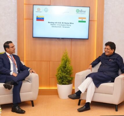 Union Minister Piyush Goyal held a bilateral meeting with Venezuelan Minister of Ecology and Mining Development Hector Silva in Visakhapatnam