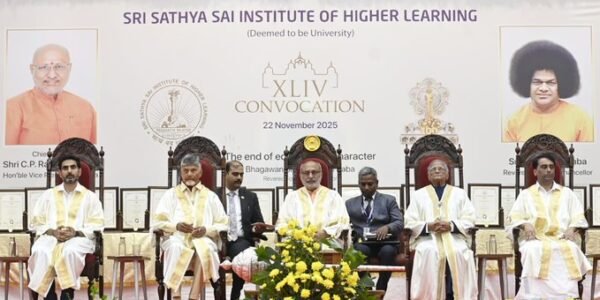 Vice President C.P. Radhakrishnan addressed the 44th Convocation of the Sri Sathya Sai Institute of Higher Learning in Puttaparthi