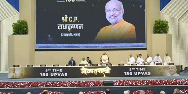 Vice President CP Radhakrishnan addressed the eighth 180th fasting breaking ceremony of Acharya Hansratna Surishwarji Maharaj in New Delhi