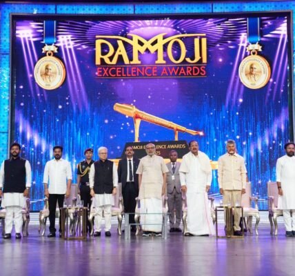 Vice President CP Radhakrishnan attended the first Ramoji Excellence Awards 2025 ceremony at Ramoji Film City, Hyderabad