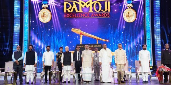 Vice President CP Radhakrishnan attended the first Ramoji Excellence Awards 2025 ceremony at Ramoji Film City, Hyderabad