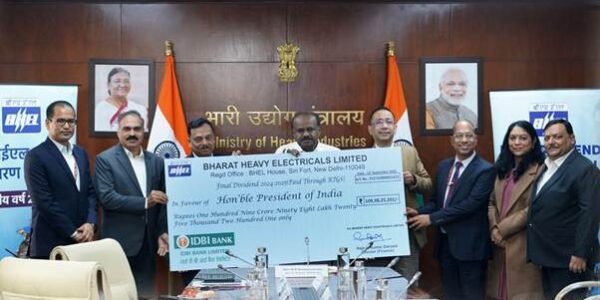 BHEL handed over a dividend cheque of over Rs 109 crore to the Government of India.
