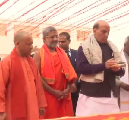 Defence Minister Rajnath Singh today hoisted the flag on the spire of the Annapurna Temple located within the Ram Temple complex in Ayodhya.