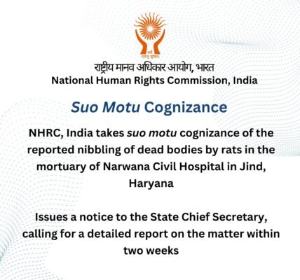 NHRC takes suo motu cognizance of media reports of rats gnawing at bodies in the mortuary of Narwana Civil Hospital in Jind, Haryana