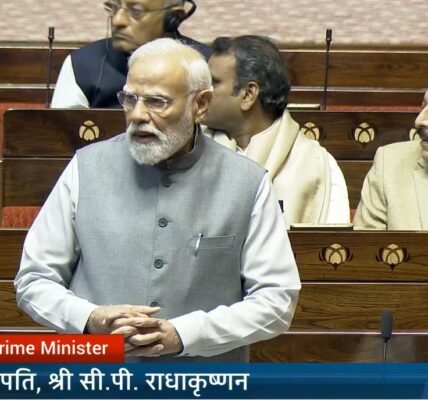 PM Modi welcomed Vice President C.P. Radhakrishnan on his first presidency of the Rajya Sabha today