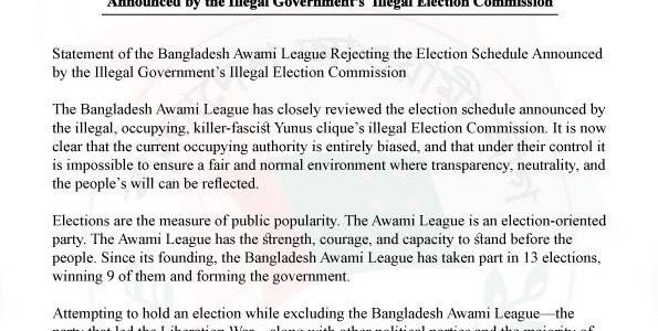 Sheikh Hasina Awami League party in Bangladesh demanded an impartial caretaker government for free and discrimination-free elections.