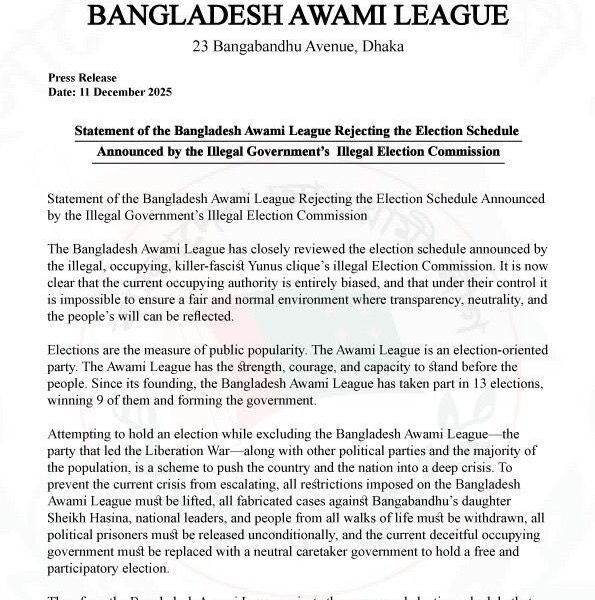 Sheikh Hasina Awami League party in Bangladesh demanded an impartial caretaker government for free and discrimination-free elections.